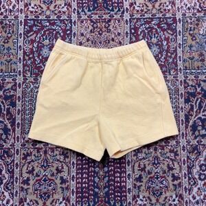 VTG 70s 80s Butter Yellow Cotton Terry Cloth Knit Gym Shorts USA M Workout retro